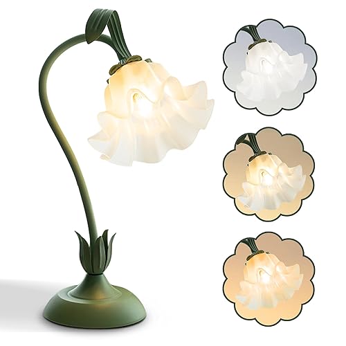 AQDZCNF Flower Table Lamp,LED Reading Light Bedside Vintage Flower Night Light,3 Colors Modes Kawaii Bedside Lamps Decor,Living Room Bedroom Room Lighting Table Lamps Home Decoration (Green) - Green