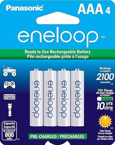 Eneloop Panasonic BK-4MCCA4BA AAA 2100 Cycle Ni-MH Pre-Charged Rechargeable Batteries, 4-Battery Pack - 1 Count (Pack of 1) - Batteries