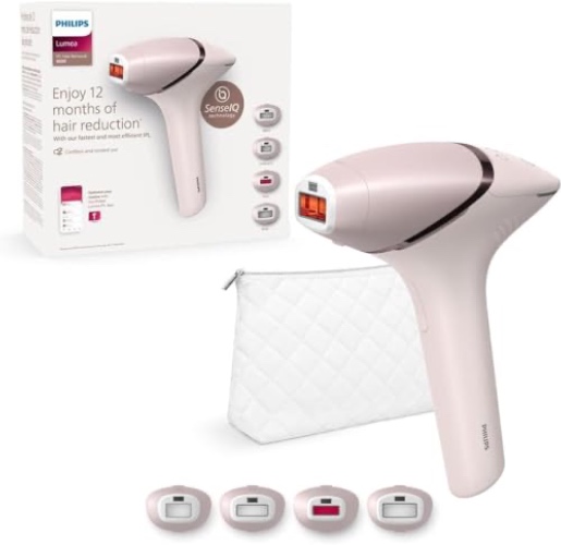 Philips Lumea IPL Haarentfernungsgerät 9000 Series – Haarentfernungsgerät mit SenseIQ Technologie, 4 Aufsätze für Körper, Gesicht, Bikinizone und Achselhöhlen, kabellos (Modell BRI957/00)