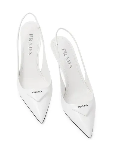 White Brushed Leather Slingback Pumps | PRADA