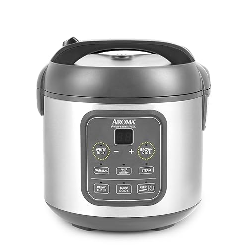 AROMA Professional Digital Rice Cooker, Multicooker, 4-Cup (Uncooked) / 8-Cup (Cooked), Steamer, Slow Cooker, Grain Cooker, 2Qt, Stainless Steel Exterior, ARC-994SG - Professional 4 Cup Uncooked / 8 Cup Cooked Gray