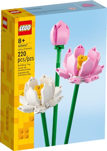 LEGO Lotus Flowers Building Kit, Artificial Flowers for Decoration, Gift Idea, Aesthetic Room Décor for Kids, Building Toy for Girls and Boys Ages 8 and Up, 40647