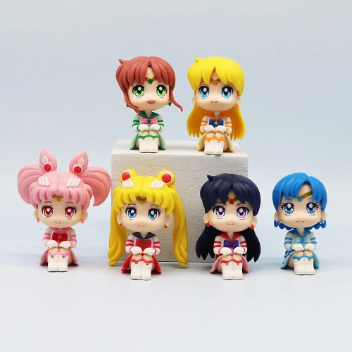 Q Ver. 6 Pcs por Pacote Figura Sailor Moon Sentada, Anime Beautiful Girl Model, Chibiusa Hino Rei Kino Makoto, Enfeites de Carro, 7-8cm - AliExpress 26