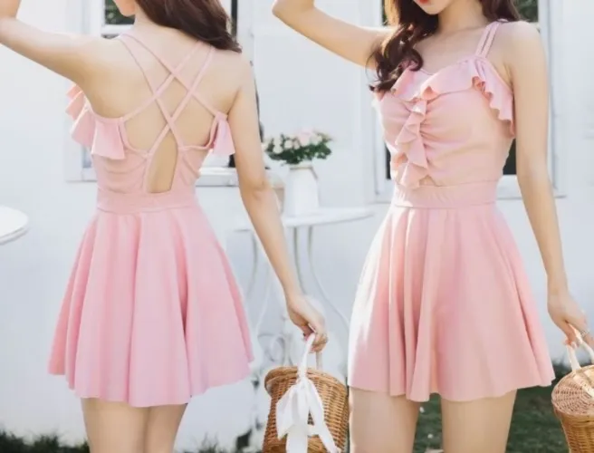 Pink Korean Conservative Swimwear
