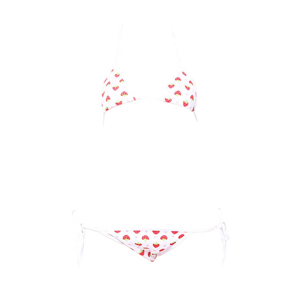 SINGUYUN Sexy Strawberry Lingerie Micro Bikini Japanese Anime Cosplay Swimsuit Thong Pajama Set - 324white Red