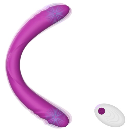 Realistic Double-Ended Vibrating G-spot Dildo Vibrator - Adorime 14.8Inch Strapless Wireless Silicone Massager for Women, Rechargeable Fake Penis Adult Sex Toys with 7 Vibrations - Purple