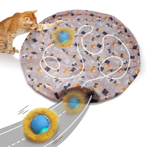 Giociv Interactive Cat Toys Ball Fast Rolling in Pouch, Motion Activate Chirping Cat Toy Hide and Seek Mouse Catching Game