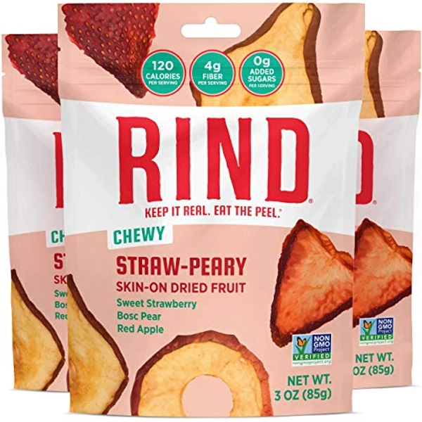 RIND Snacks | Straw-Peary | Strawberry, Apple, & Pear | Dried Fruit Superfood | Chewy Snack | No Sugar Added | All Natural | High in Fiber | Gluten Free | Vegan | Paleo | Fruit Snacks | 3 oz | 3 Pack