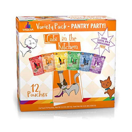Weruva Cats in The Kitchen, Pantry Party Pouch Variety Pack in Gravy Cat Food, 3oz Pouch (Pack of 12) - Pantry Party Variety Pack - 3 Ounce (Pack of 12)