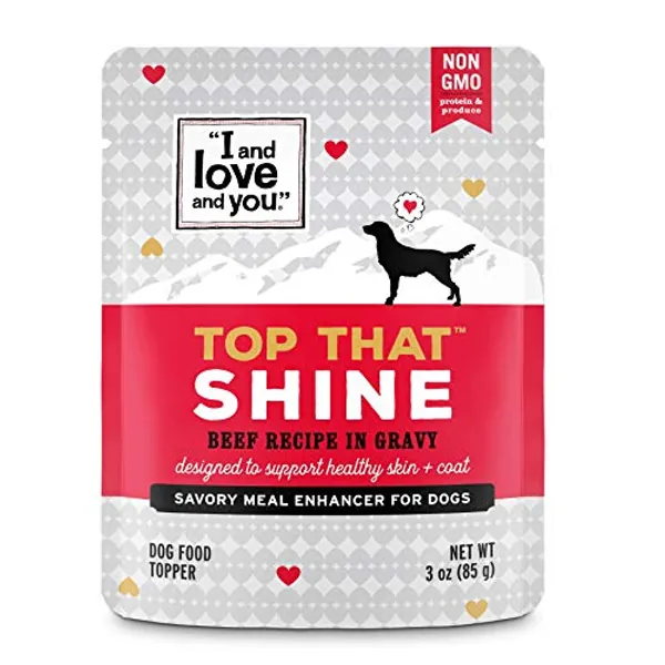 "I and love and you" Top That Shine Wet Dog Food Pouch, Beef Recipe In Gravy, 3 oz (Pack of 12)