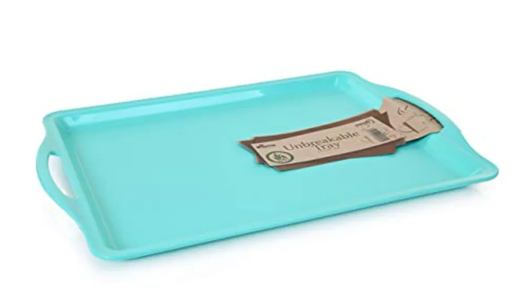 Mintra Home Durable Serving Tray (1pk, Teal) - Unbreakable, Breakfast, Cafeteria, Fast Food, Handles