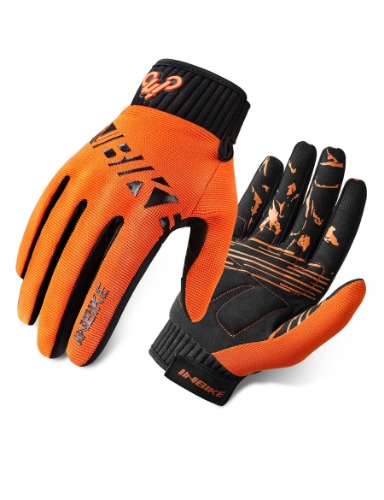 INBIKE Moutain Bike Gloves Touch Screen Full Finger Road Bike Gloves for Men Anti-Slip Breathable Shock-Absorbing - Orange X-Large