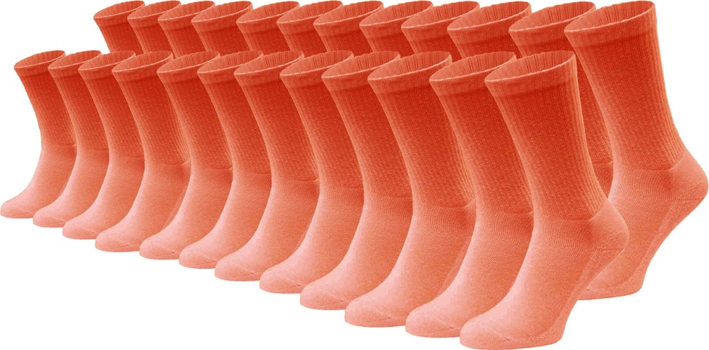 24 Pairs Cotton Crew Socks, Mens Womens Bulk Casual Sports Sock - Orange Medium