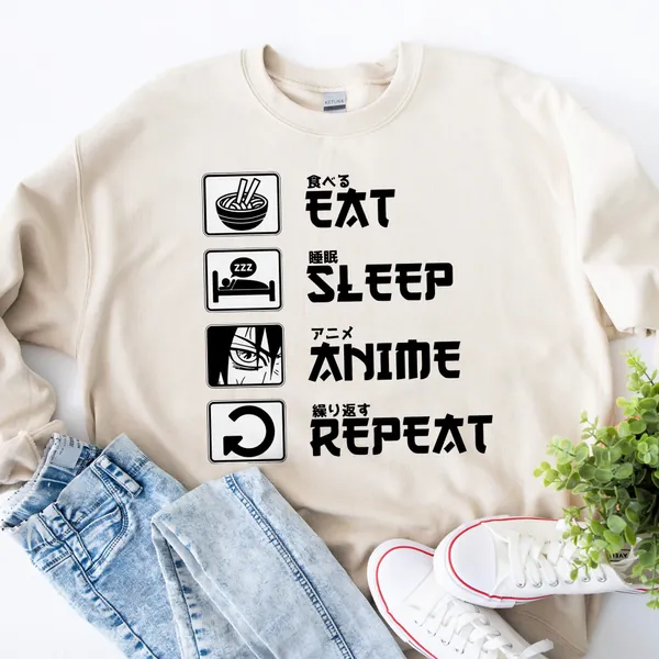 Anime Sweatshirt - Eat Sleep Anime Repeat