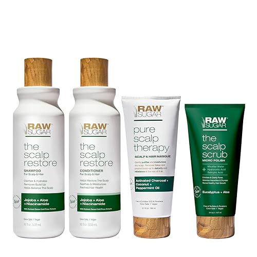 Raw Sugar Scalp Intensive Ritual- At Home Scalp Spa Kit includes Shampoo, Conditioner, Scalp Scrub & Hair Mask, Formulated without Sulfates & Parabens