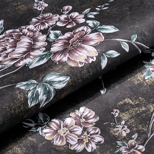 WRAPAHOLIC Vintage Floral Wrapping Paper Sheet - 6 Sheets Black Floral Design Folded Flat for Wedding, Birthday, Party, Baby Showers - 19.7 Inch X 23.5 Inch Per Sheet - Floral - Black - 6S
