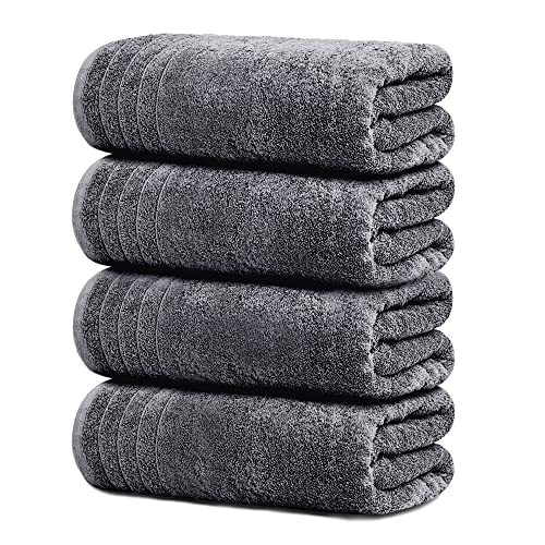 Tens Towels Extra Large Bath Towels 30 x 60 Inches, 100% Cotton, Larger & Lighter, Quicker to Dry, Lighter Weight, Super Soft and Absorbent, Perfect Bathroom Towels - 4PC BATH TOWELS SET - Dark Grey