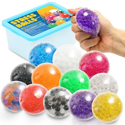 ZaxiDeel 12 Pack Sensory Stress Ball - Alleviate Tension, Anxiety and Improve Focus - Colorful Fidget toy for Kids and Adults with ADHD, Autism