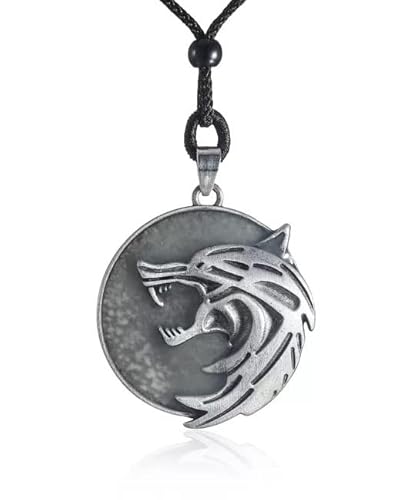 Glowing Witcher Necklace Medallion - Wolf School Hunter Pendant with 60cm Band, Medieval Fantasy Amulet for Witcher Cosplay, RPG Gaming Jewelry Gift for Men Women