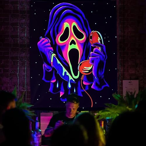 Simpkeely Blacklight Horror Face Tapestry, UV Reactive Ghost Wall Hanging Tapestries, Glow in the Dark Party Backdrop Halloween Decoration Tapestry for Bedroom, Living Room - 150cm x 200cm - 200L x 150W cm