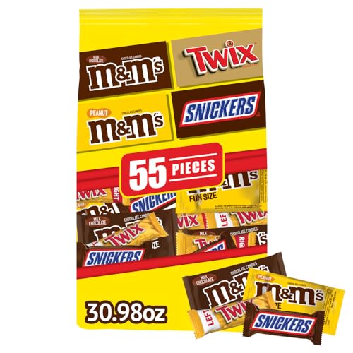 M&M'S, SNICKERS & TWIX Variety Pack Fun Size Milk Chocolate Candy Bars Assortment, 30.98-Ounce 55 Piece Bag - 30.98 Oz