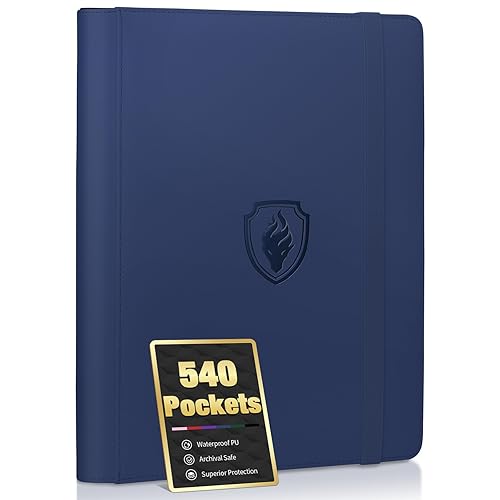 Premium 9 Pocket Card Binder for 540 Cards, Fabmaker PU Cover Trading Card Binder, Sturdy Card Collection Album, Sleek Card Holder Folders for YuGiOh, MTG, TCG, Game Cards & Sports Cards, Navy Blue - 540 Pockets - Navy Blue