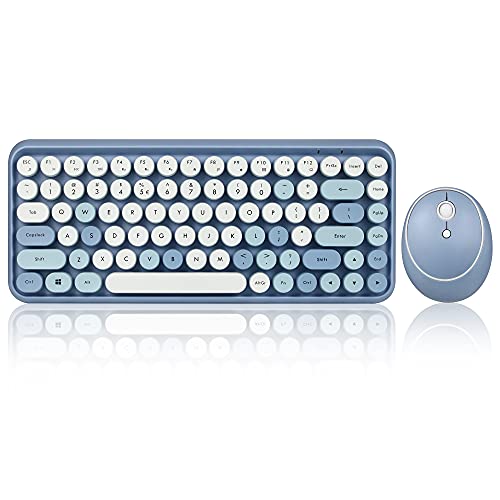 Perixx PERIDUO-713BL Wireless Mini Keyboard and Mouse Combo - Retro Round Key Caps - Pastel Blue - US English Layout (11909) - Blue