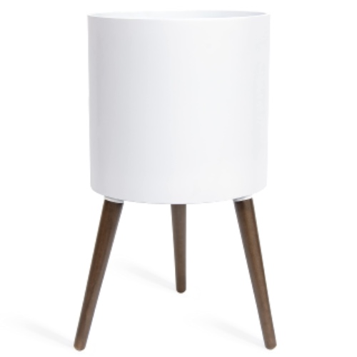 D'vine Dev 14 Inch Planter Pot with Stand, Mid-Century Tall Plant Pot with Legs for Indoor Plants, X-Large, White, 88-O-XL-W