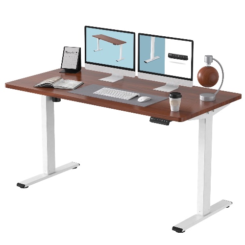 FLEXISPOT EN1 Essential Electric Stand Up Desk 55 x 28 Inches Whole-Piece Desktop Ergonomic Memory Controller Height Adjustable Standing Desk (White Frame + 55" Mahogany Top, 2 Packages)