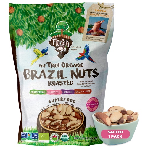 The True Organic Premium Brazil Nuts (32oz - 2lbs) Roasted & Himalayan Salt | Kosher | Non-Gmo | Certified Organic | No Oil | Fresh | Vegan | Gluten Free | Keto and Paleo Friendly | Sustainably Harvested - Medium Size 2 LB Medium