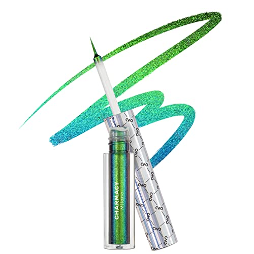 CHARMACY Multichrome Eyeliner Liquid Liner, Glitter liquid eyeliner waterproof, Metallic Intense Color Shifting Colorful Eyeliner, Long wearing, Ultra-Fine Tip Smudge-proof, GREEN INDIGO 905 - #905 GREEN INDIGO