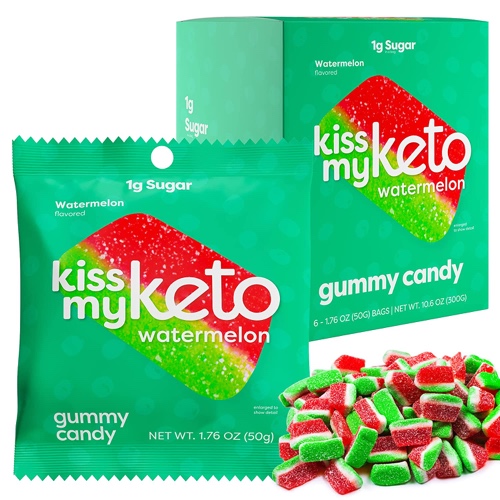 Kiss My Keto Gummies Candy – Low Carb Watermelon Candy Gummy, Keto Snack Pack – Healthy Candy Gummys – Vegan Candy, Keto Gummy Candy – Keto Candy Gummies (6-pack) - Gummy Watermelon 1 Count (Pack of 1)