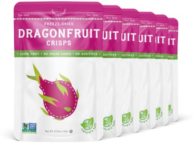 Nature’s Turn Freeze-Dried Fruit Snacks, Dragon Fruit Crisps, Pack of 6 (0.53 oz Each) - Dragon Fruit - 0.53 Ounce (Pack of 6)