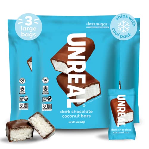 UNREAL Dark Chocolate Coconut Bars (3 Value Size Bags) | Vegan, 3g Sugar, & 3 Simple Ingredients | Non-GMO, Gluten Free, & Fair Trade | 9.5oz each - 9.5 Ounce (Pack of 3)