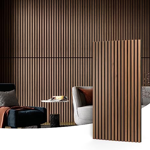 Art3d 2 Wood Slat Acoustic Panels for Wall and Ceiling - 3D Fluted Sound Absorbing Panel with Wood Finish - Walnut - 2pcs - 47.2＊23.6in. - Walnut