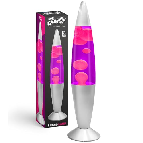 Jambo 16-Inch Beautiful Liquid Lamp with Wax | Entertaining for Adults and Kids (Silver Base, Purple Liquid, Pink Wax, 16") - Silver Base, Purple Liquid, Pink Wax - 16"