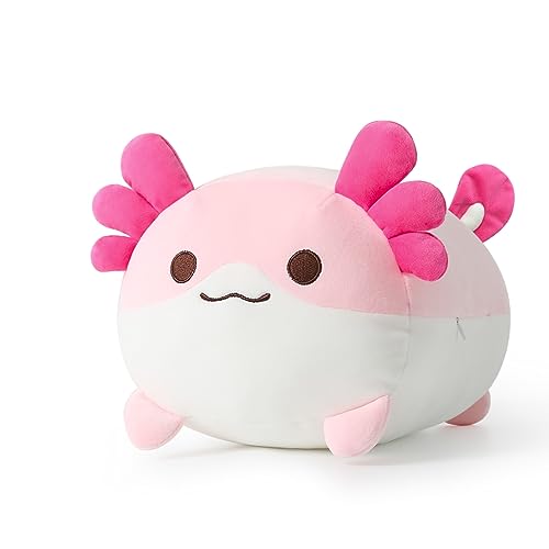 PEACH CAT Cute Axolotl Plush Pillow Kawaii Soft Stuffed Animal for Kids Girls and Boys Pink and White 11.8" - Pink and White - 11.8 inch