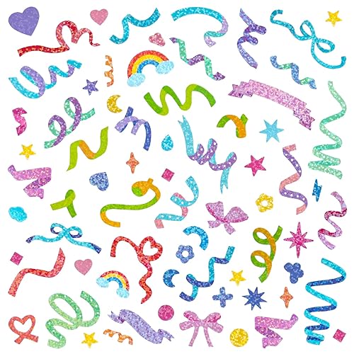 15 Sheets Scrapbook Sticker Laser Ribbon Sticker Confetti Sticker Shiny Decoration Sticker Bling Photo Conor Sticker Confetti Sticker for Journal Diary Album Card Making DIY Arts and Crafts (Rainbow) - Rainbow