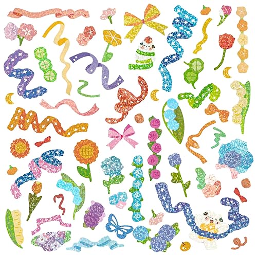 15 Sheets Scrapbook Stickers Laser Ribbon Stickers Confetti Sticker Shiny Decoration Sticker Bling Photo Conor Sticker for Journal Diary Album Card Making DIY Arts and Crafts (Cheer) - Cheer