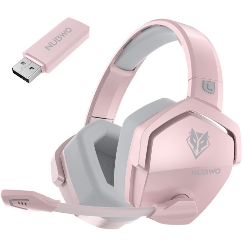NUBWO Fone de ouvido G06 para jogos sem fio duplo com microfone para PS5, PS4, PC, celular, interruptor: 2,4 GHz sem fio + Bluetooth - bateria de 100 horas - drivers de 50 mm - rosa - rosa