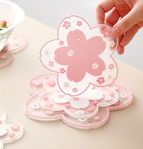 Cute Sakura Cup Mat | Big one / Pink