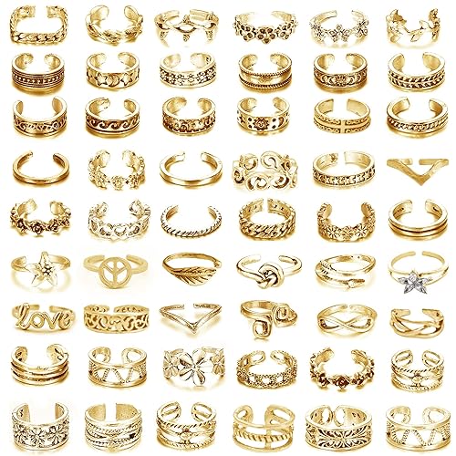 MJust Open Toe Rings Set and Rings for Women & Men - 54 pcs - Gold(54 pcs)