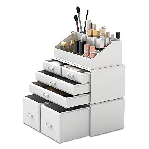 Readaeer Makeup Cosmetic Organizer Storage Drawers Display Boxes Case 6 Drawers （White） - White - 3 Layer