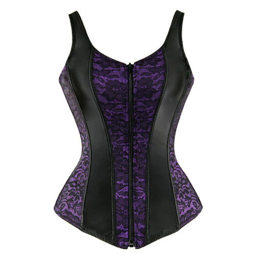 'Poison Ivy' Black and Purple Goth Lace Corset - Purple / S