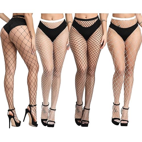 Notherss 4 PCS Womens High Waist Tights Fishnet Stockings,fishnet stockings for women, black and white fishnet stockings,plus size fishnet stockings,Fishnet Leggings1