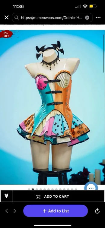 Sally Derivative Sexy Lingerie Set Gothic Halloween Corlorful Patchwork V-neck Corset and Double Layered Skirt with Choker