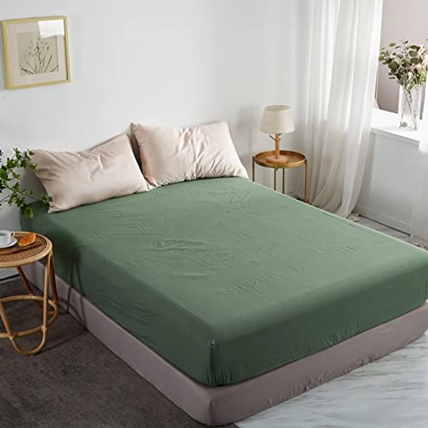 Lanqinglv Fitted sheet 140x200 cm Double Size Sage Green Brushed Microfibre 35cm Deep Fitted Bed Sheet,Super Soft and Machine Washable
