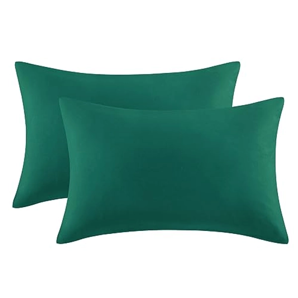 Aisbo Housewife Pillowcases 2 Pack - Dark Green Standard Pillow Case Set of 2, Soft Pair of Microfiber Plain Pillow Cover 50x75 cm with Envelope Closure