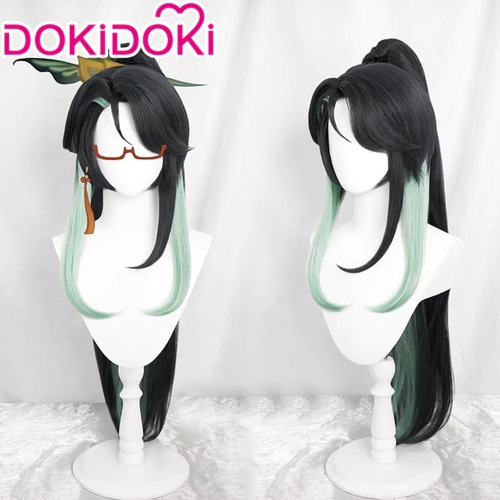 DokiDoki Game Genshin Impact Cloud Retainer Xianyun Cosplay Wig Women Long Black & Green Straight | Cloud Retainer-PRESALE