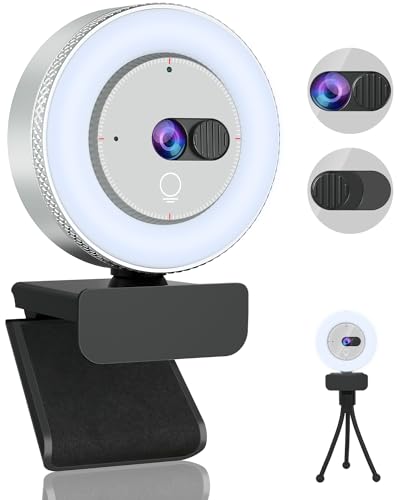 [Sony Sensor] 2K Webcam with Light, USB Webcam for PC, Webcam with AutoFocus, Built-in Privacy Cover, Stereo Microphone, USB Webcam for Streaming, Calls/Conference, Zoom/Skype/YouTube, Laptop/Desktop - 2K